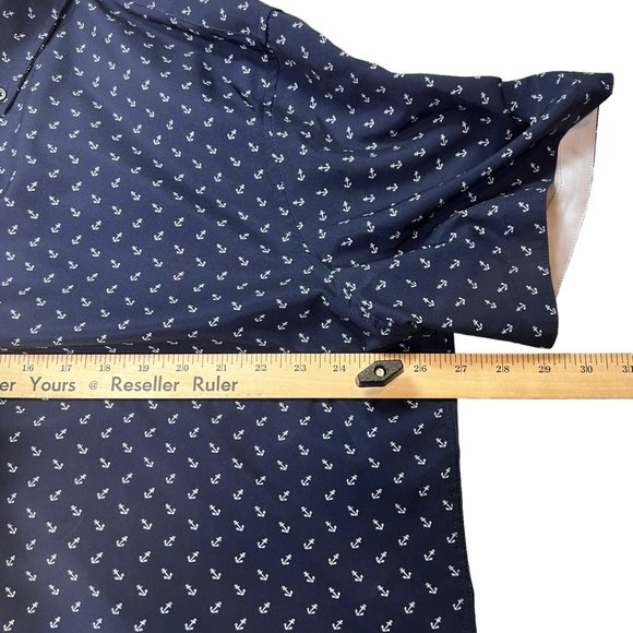 Fried Premium Denim Collections Shirt Men 2XL Slim Fit Navy Blue White Anchor - Picture 4 of 10